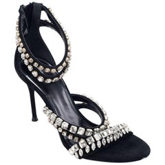 Roberto Cavalli Womens Black Suede Crystal Embellished Sandal