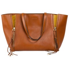 2016 Chloé Chestnut Leather and Yellow Suede Tote Bag