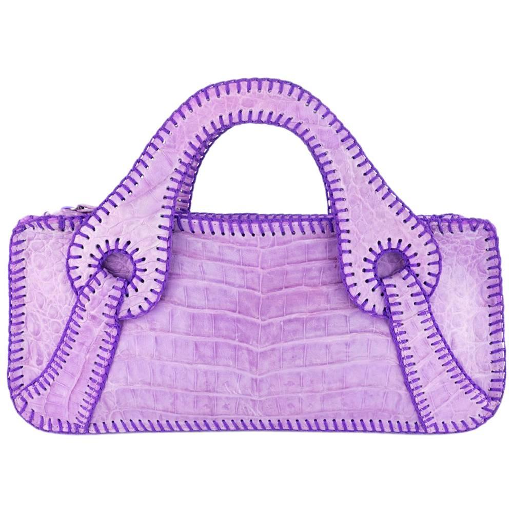 Carlos Falchi  Lavender Alligator Handbag with Top Stitching. For Sale