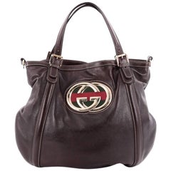 Gucci Britt Web Convertible Satchel Leather Large