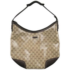 GUCCI Beige Monogram Coated Canvas Crystal Princy Hobo Handbag