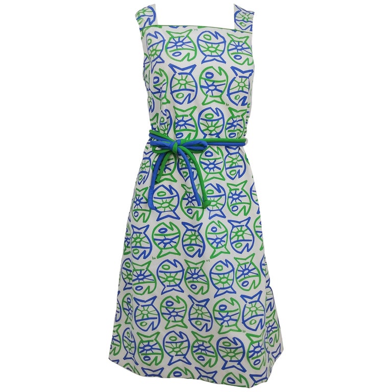 1960s Whimsical Fish Print Sun Dress For Sale at 1stDibs fish print dress, fish print dress