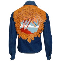 Vintage 1970's Antonio Giuseppe Leather & Embroidered Denim Rainbow Novelty Jacket