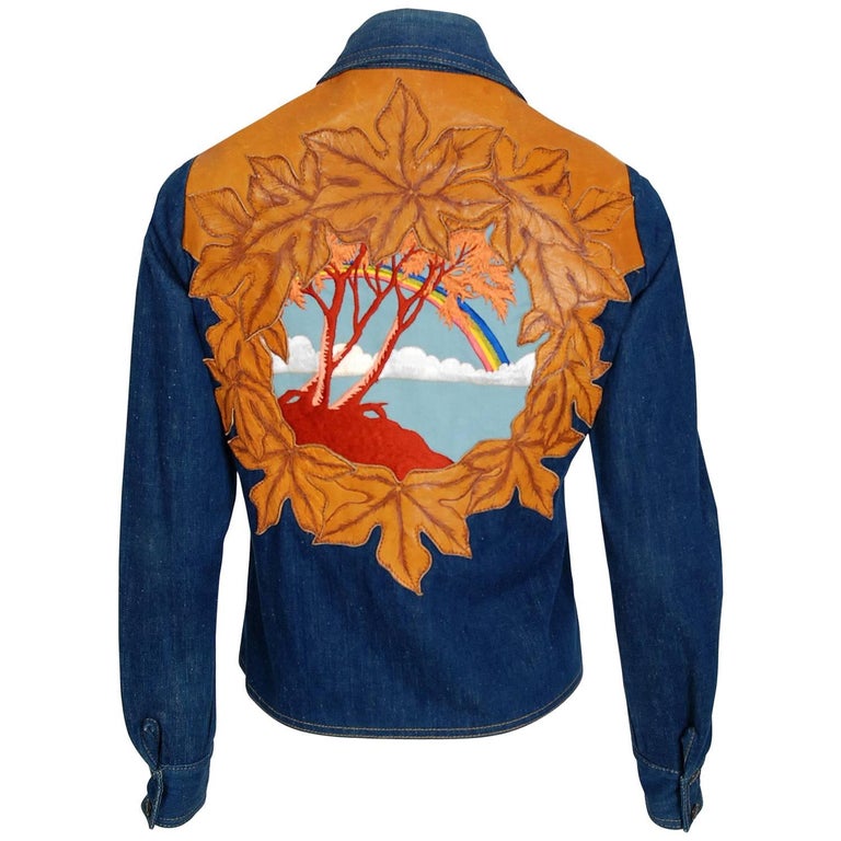 1970's Antonio Giuseppe Leather and Embroidered Denim Rainbow Novelty