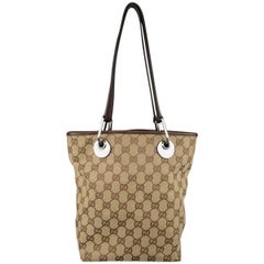 Retro GUCCI Beige Guccissima Monogram Canvas Leather Handle Mini Tote Bag