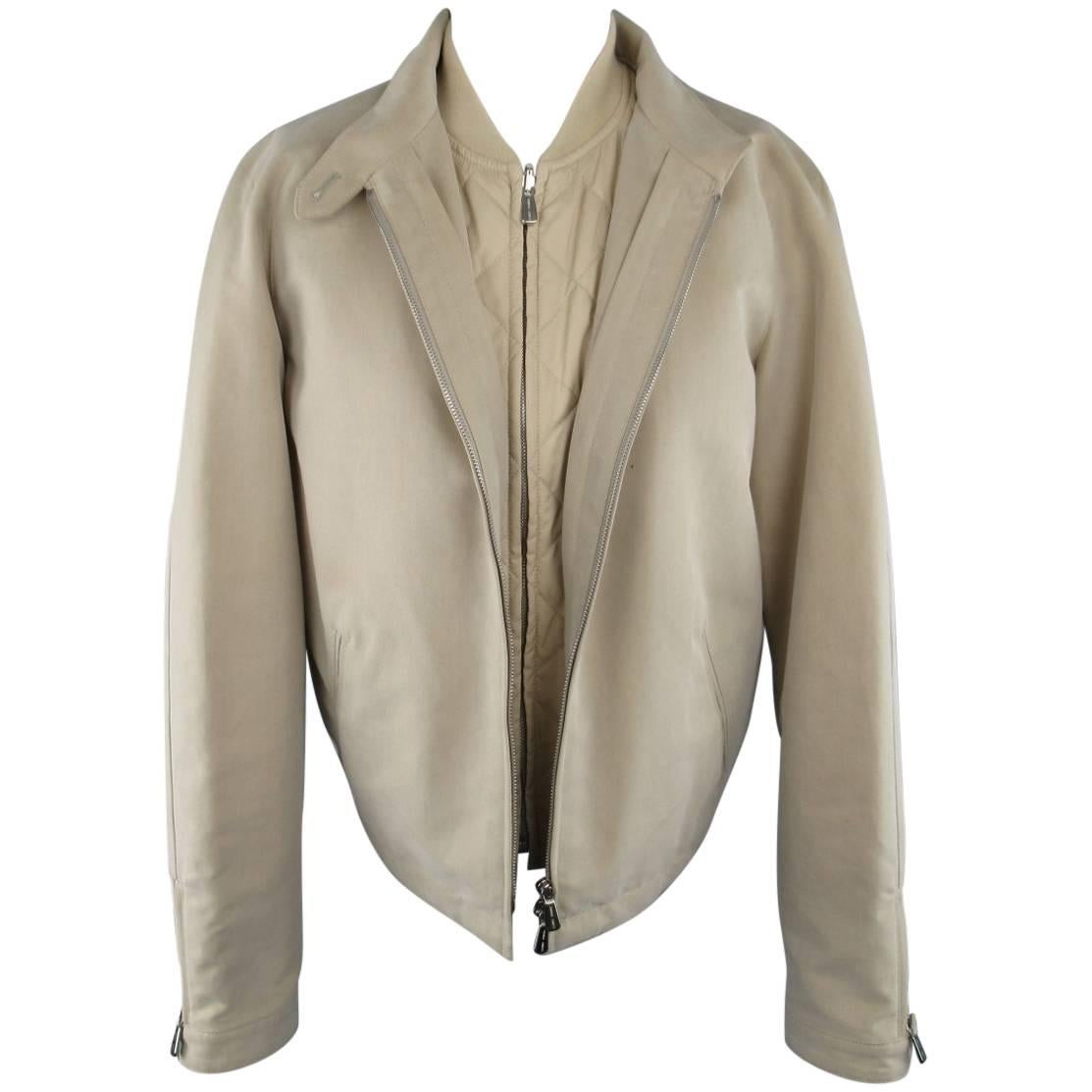 LORO PIANA Size 12 Khaki Roadster Short Detachable Vest Jacket