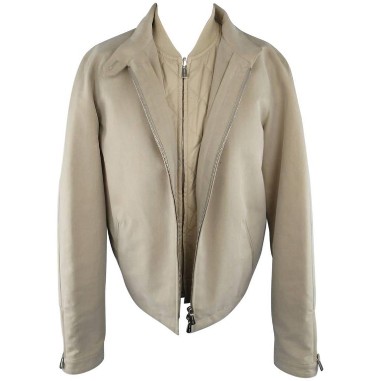 LORO PIANA Size 12 Khaki Roadster Short Detachable Vest Jacket For Sale ...