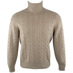 Men's BRUNELLO CUCINELLI S Oatmeal Beige Cable Knit Wool / Cashmere Turtleneck