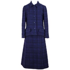 Vintage CHANEL Haute Couture Gentian Blue and Black Bouclé Jacket & Skirt Suit, A/W 1971