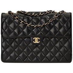 2000 Chanel Black Quilted Lambskin Jumbo XL Flap Bag