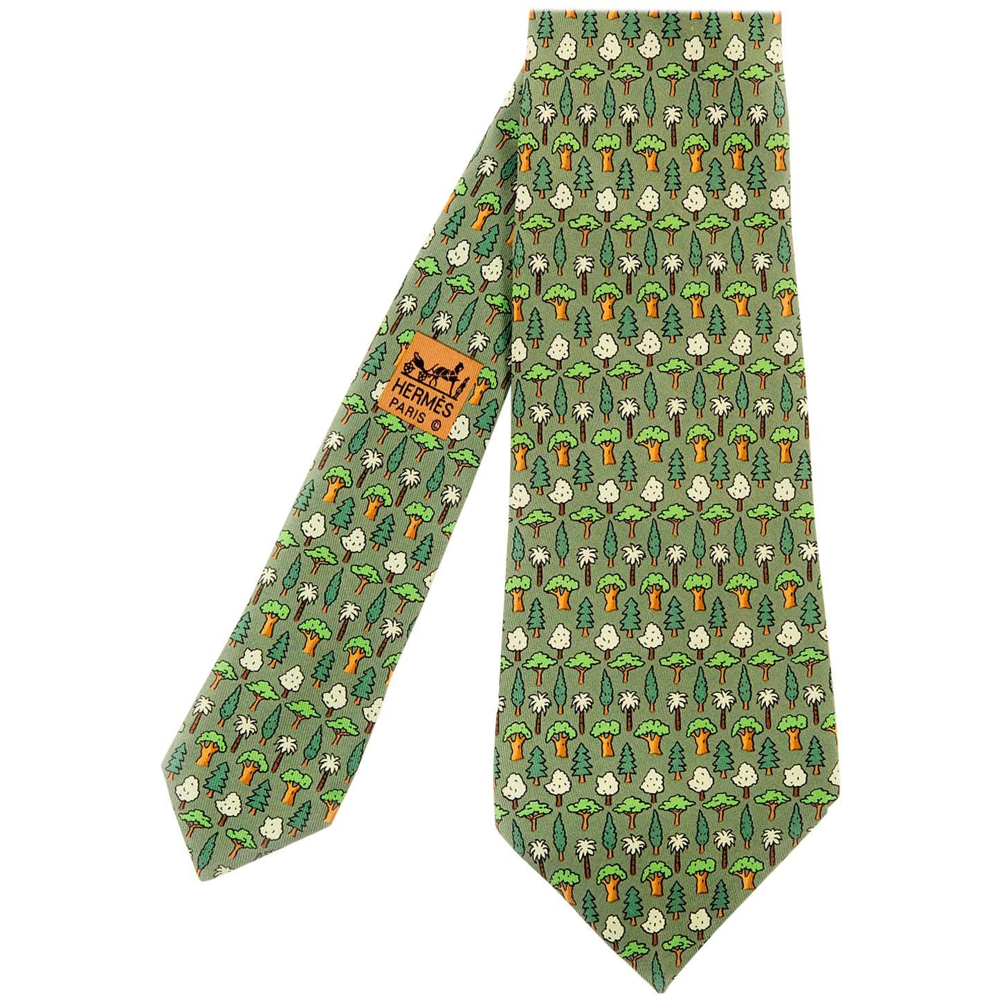 Hermes Vintage Silk Tie 'Evergreen' For Sale