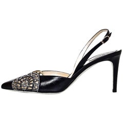 Rene Caovilla Glazed Black & Pave Crystal Pumps Sz 39.5 NEW