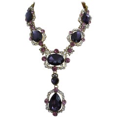 Vintage Outstanding Oscar De La Renta Faux Amethyst Crystal Runway Drop Necklace