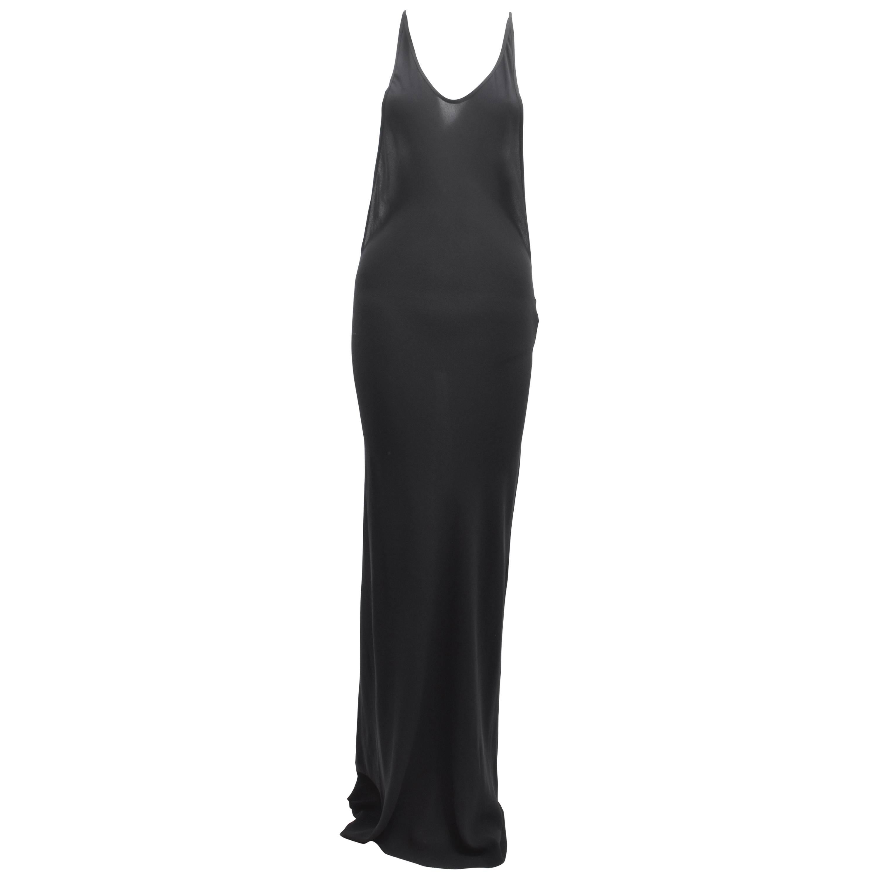 Ann Demeulemeester Black Silk Racerback Sheer Floor Length Dress 