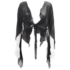 Roland Mouret Black Sheer Silk Tie Blouse with Cut-Out Details c.2010
