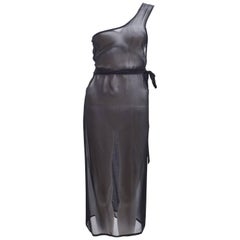 Ann Demeulemeester Black Silk Sheer One Shoulder Apron Dress