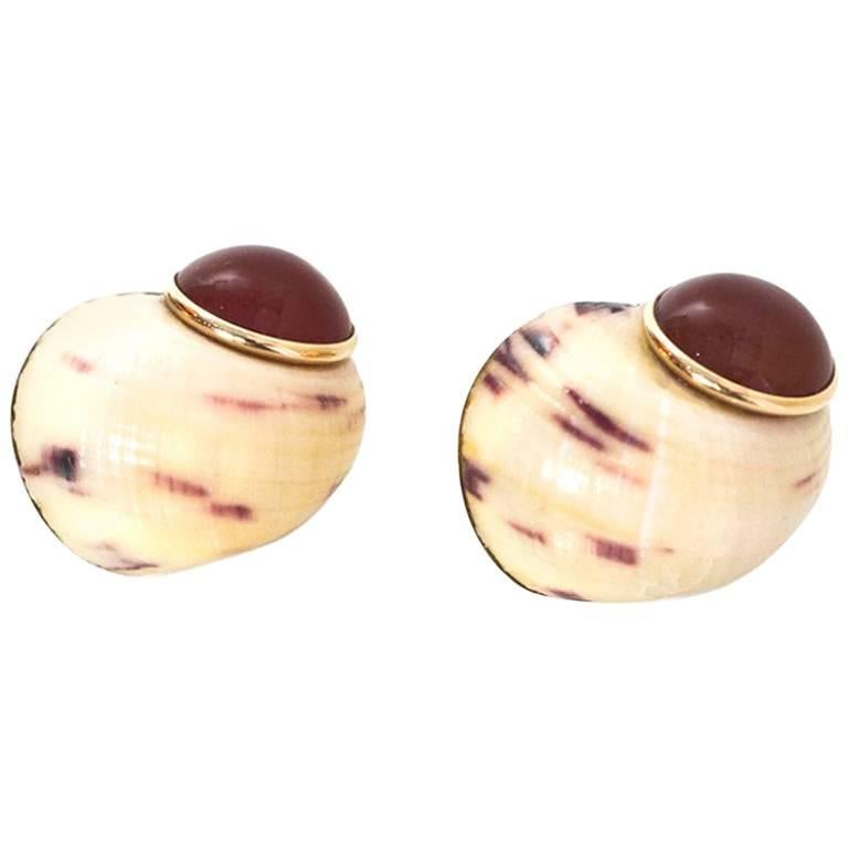Maz 14k Gold & Carnelian Stone Snail Clip-On Earrings