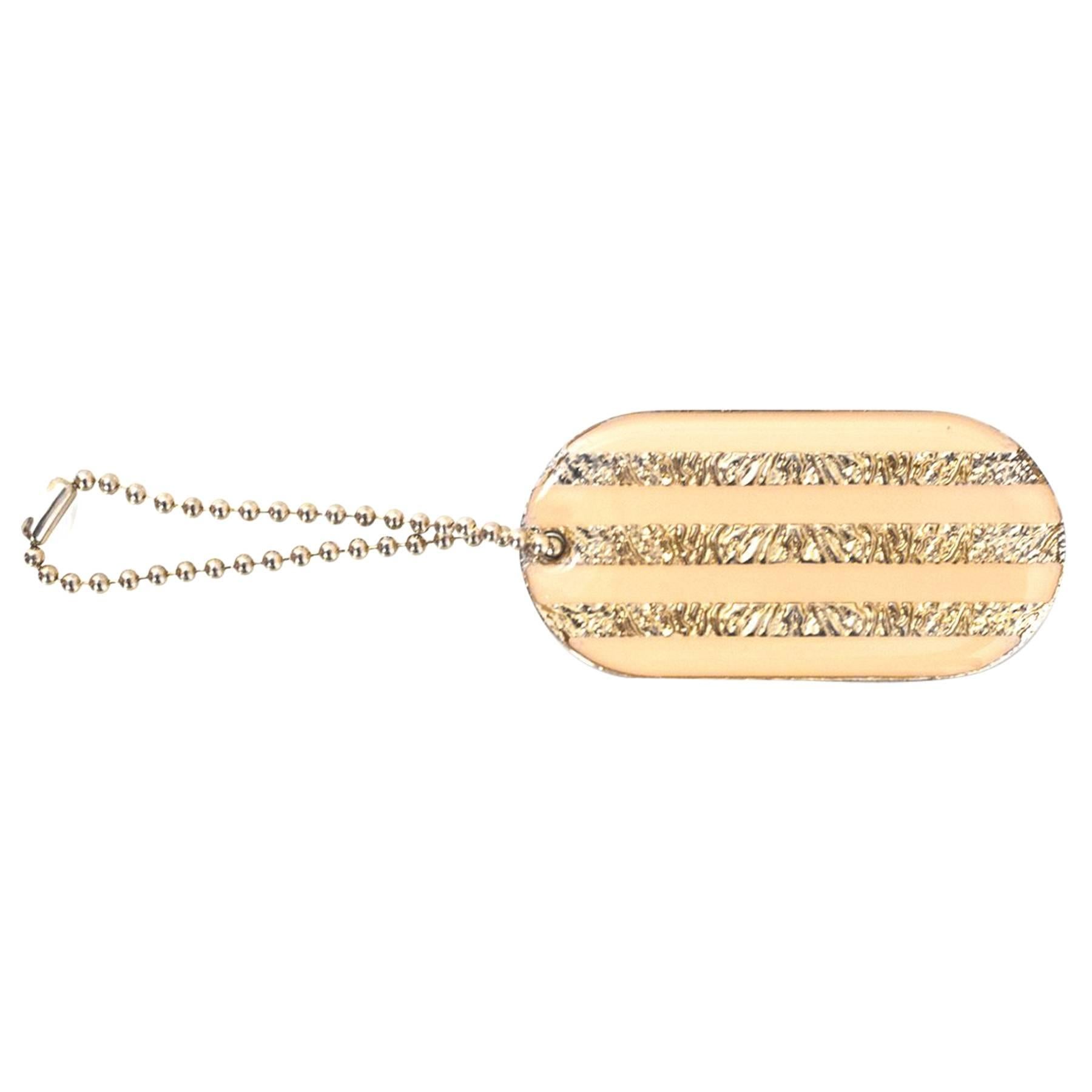 Chanel Peach & Gold Dog Tag Key Chain/Bag Charm