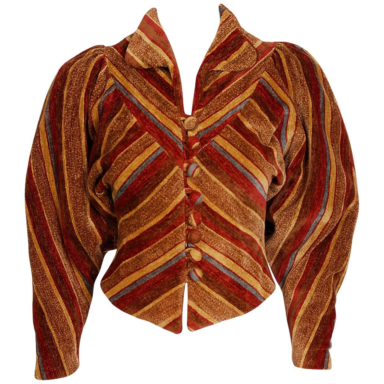 1973 Miss Mouse Striped Chenille Corduroy Dolman-Sleeve Cropped Deco Jacket