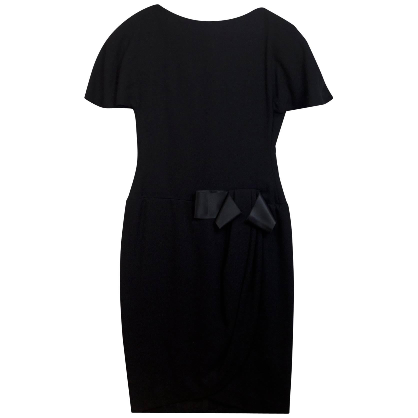 Scassi Vintage Black Flutter Sleeve Wool Dress sz US10