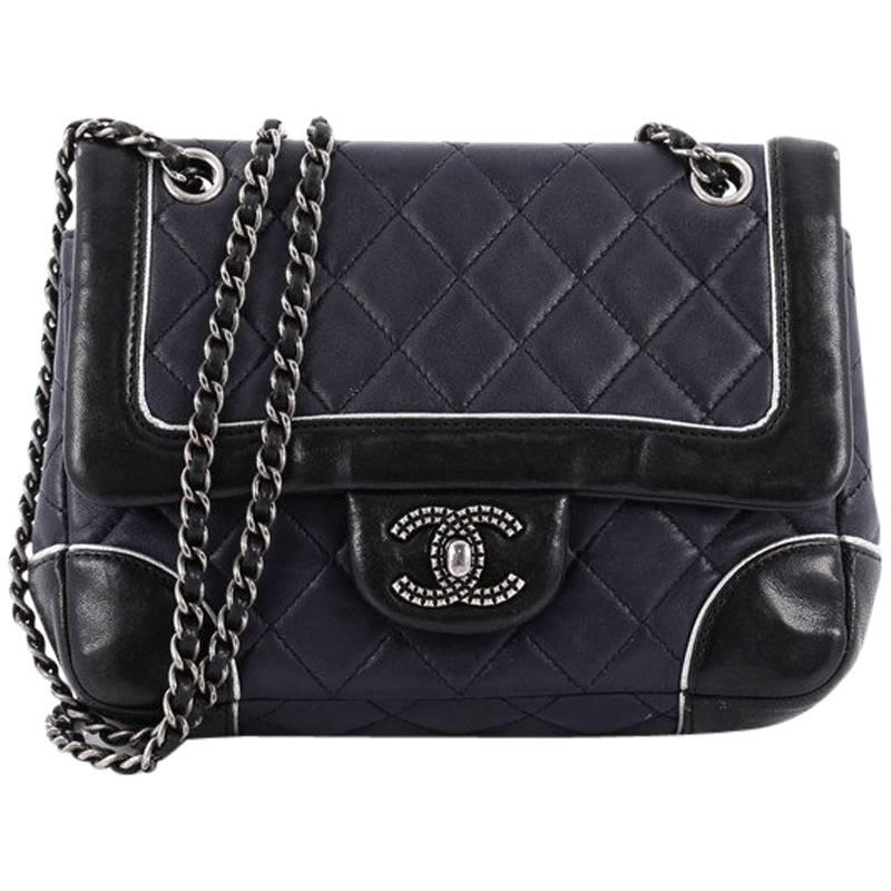 Chanel Engraved CC Contrast Trim Flap Bag Quilted Lambskin Small