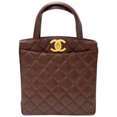 Chanel 11" Black Quilted Caviar Leather Tote Hand Bag