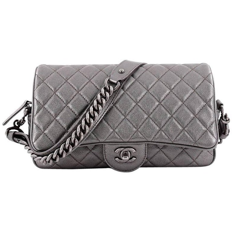 Chanel Airlines Chain Handle Flap Bag Quilted Goatskin Small at 1stDibs