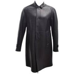 Used Burberry Prorsum Black Leather Long Coat A/W13 (SAMPLE)