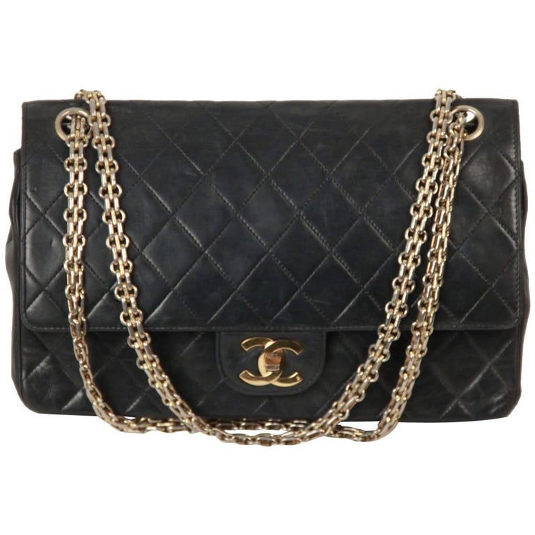 CHANEL Vintage Blue QUILTED Leather 2.55 DOUBLE FLAP BAG Mademoiselle Chain  For Sale at 1stDibs