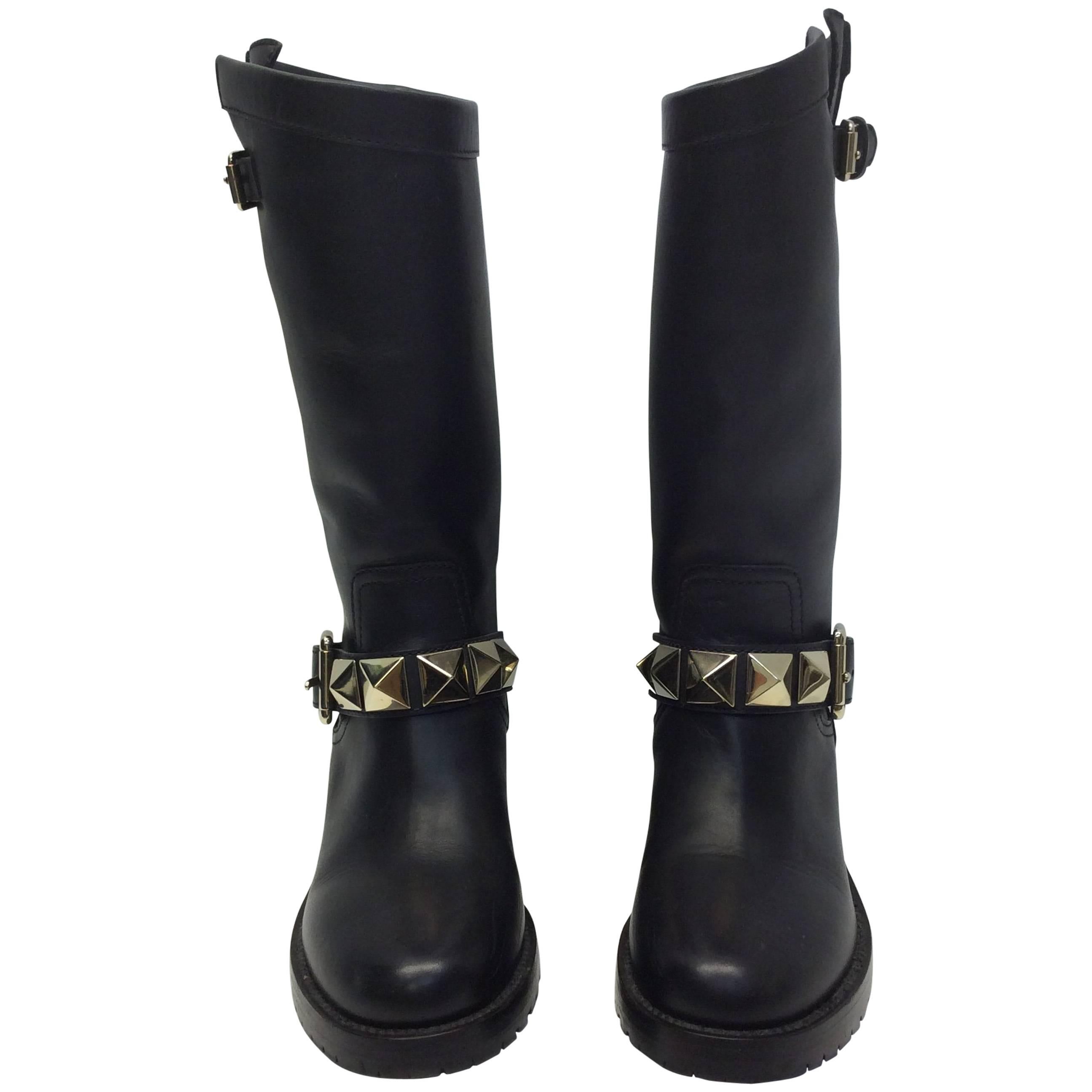 Valentino Leather Moto Studded Boots For Sale