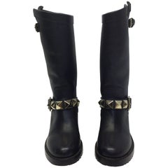 Valentino Leather Moto Studded Boots