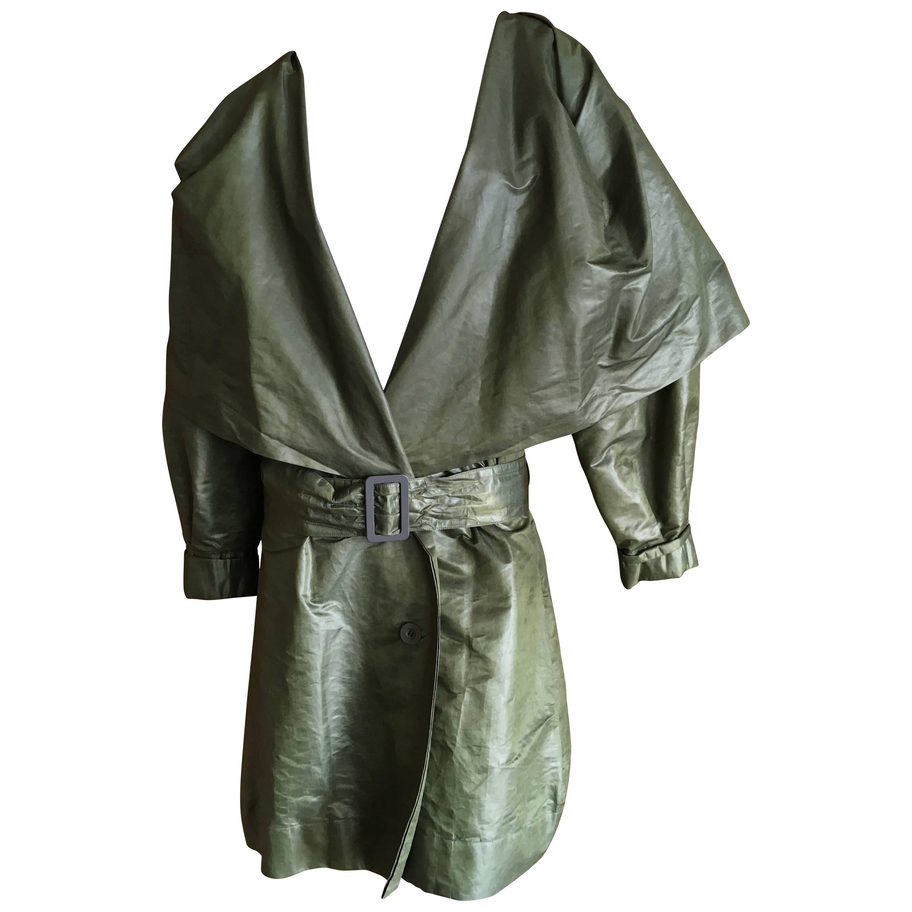 Issey Miyake 1980's Belted Double Breasted Trench Coat with Cape Collar For Sale