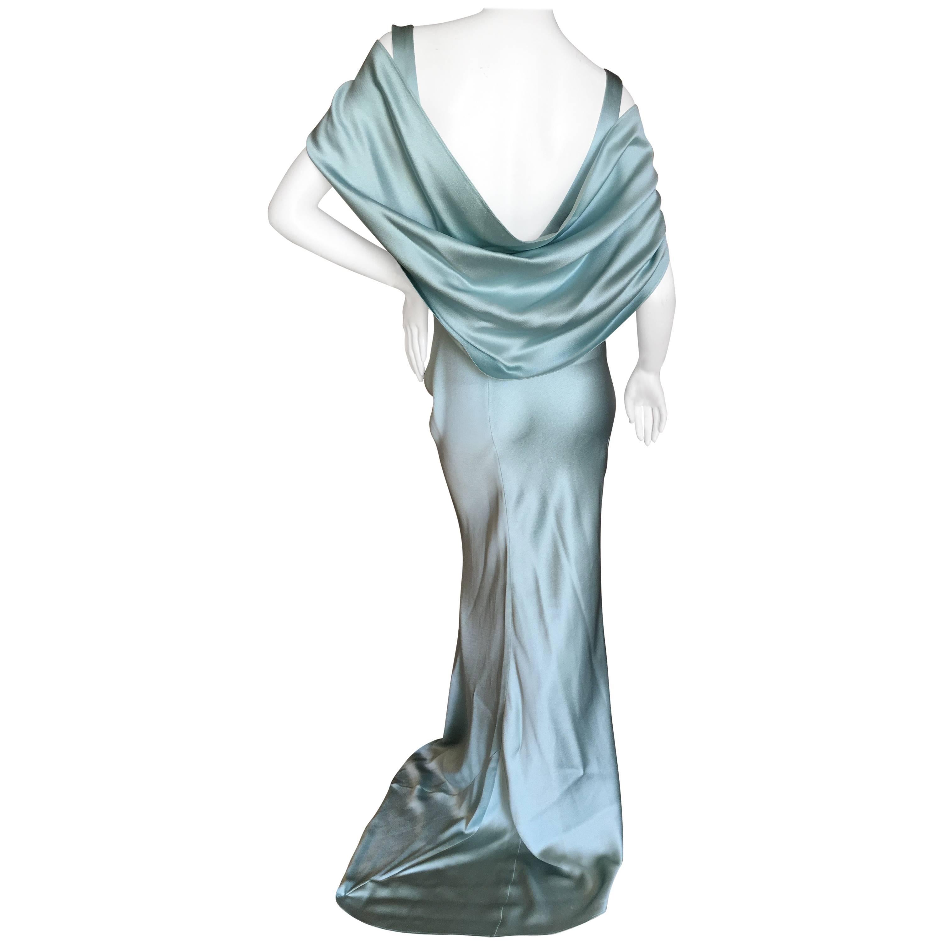 Christian Dior by John Galliano Dreamy Drape Back Turquoise Silk Evening Dress