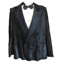 YSL Tom Ford Black Broadtail Lamb Fur Tuxedo Jacket with Peak Silk Lapels