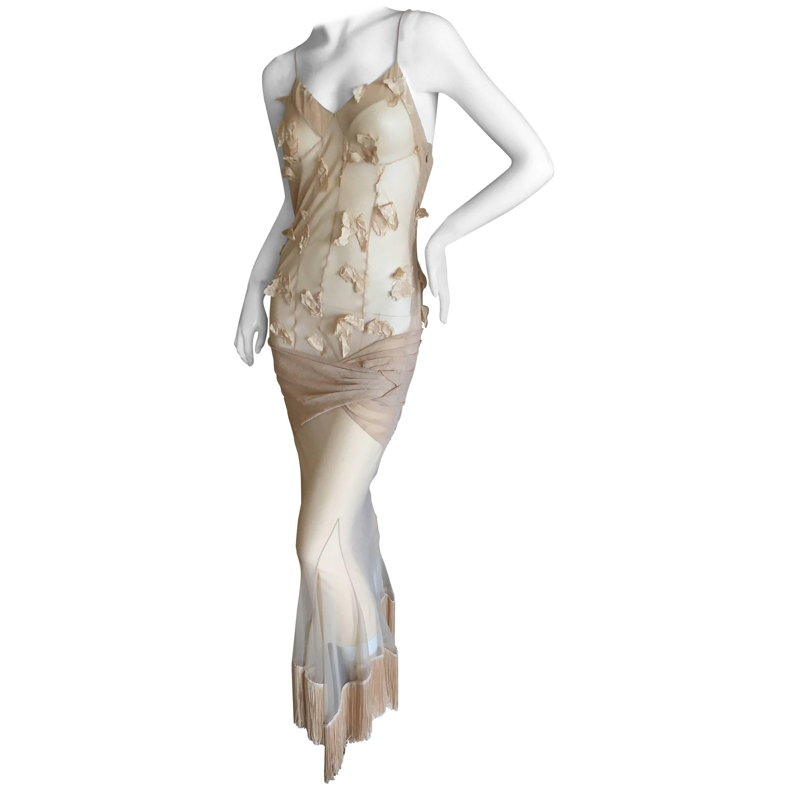 Christian Dior by John Galliano Sexy Sheer Nude Dress with Piano Finge Hem