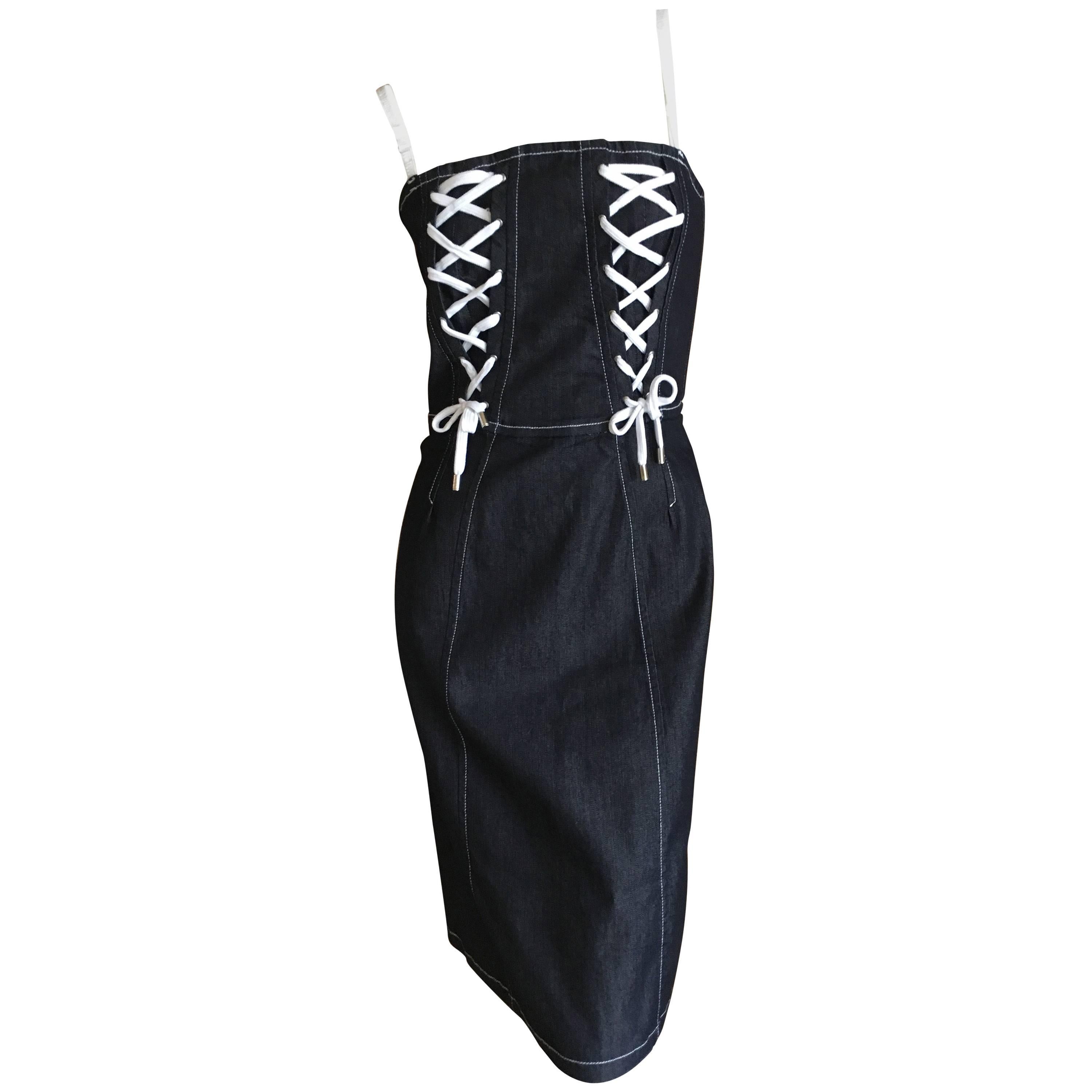 D&G Dolce & Gabbana Denim Dress with Corset Lace Up Details For Sale