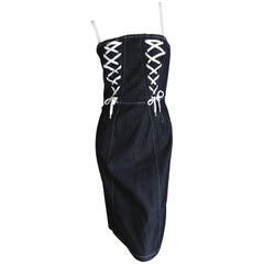 D&G Dolce & Gabbana Denim Dress with Corset Lace Up Details