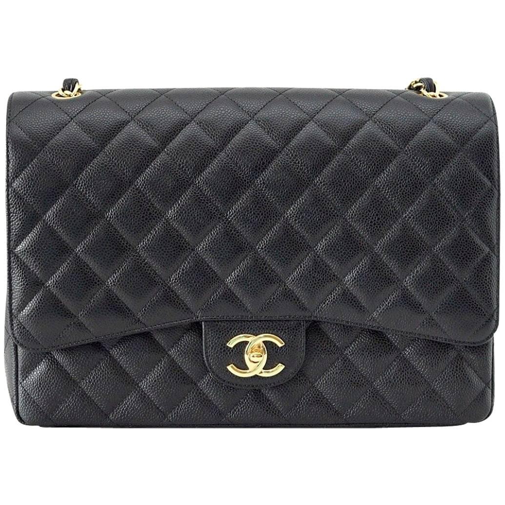 Chanel Black Caviar Maxi Gold Hardware For Sale at 1stDibs