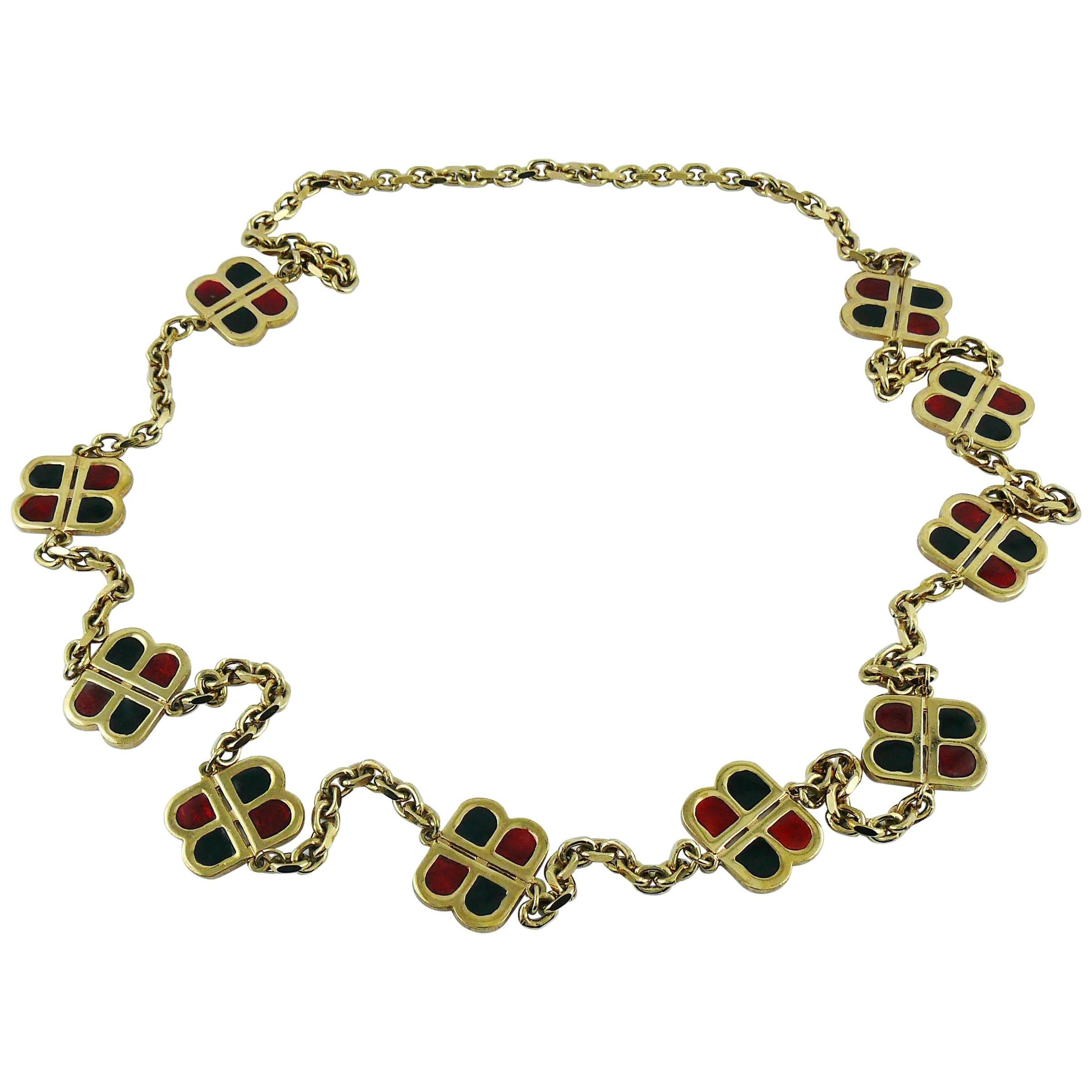 Balenciaga Vintage Enamel Monogram Sautoir Necklace
