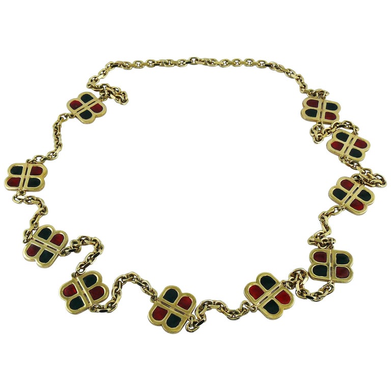 Balenciaga Vintage Enamel Monogram Sautoir Necklace For Sale at 1stDibs