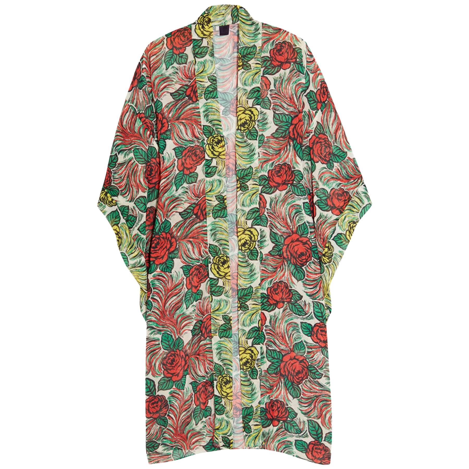 Anna Sui Floral Print Silk Kimono sz S/M