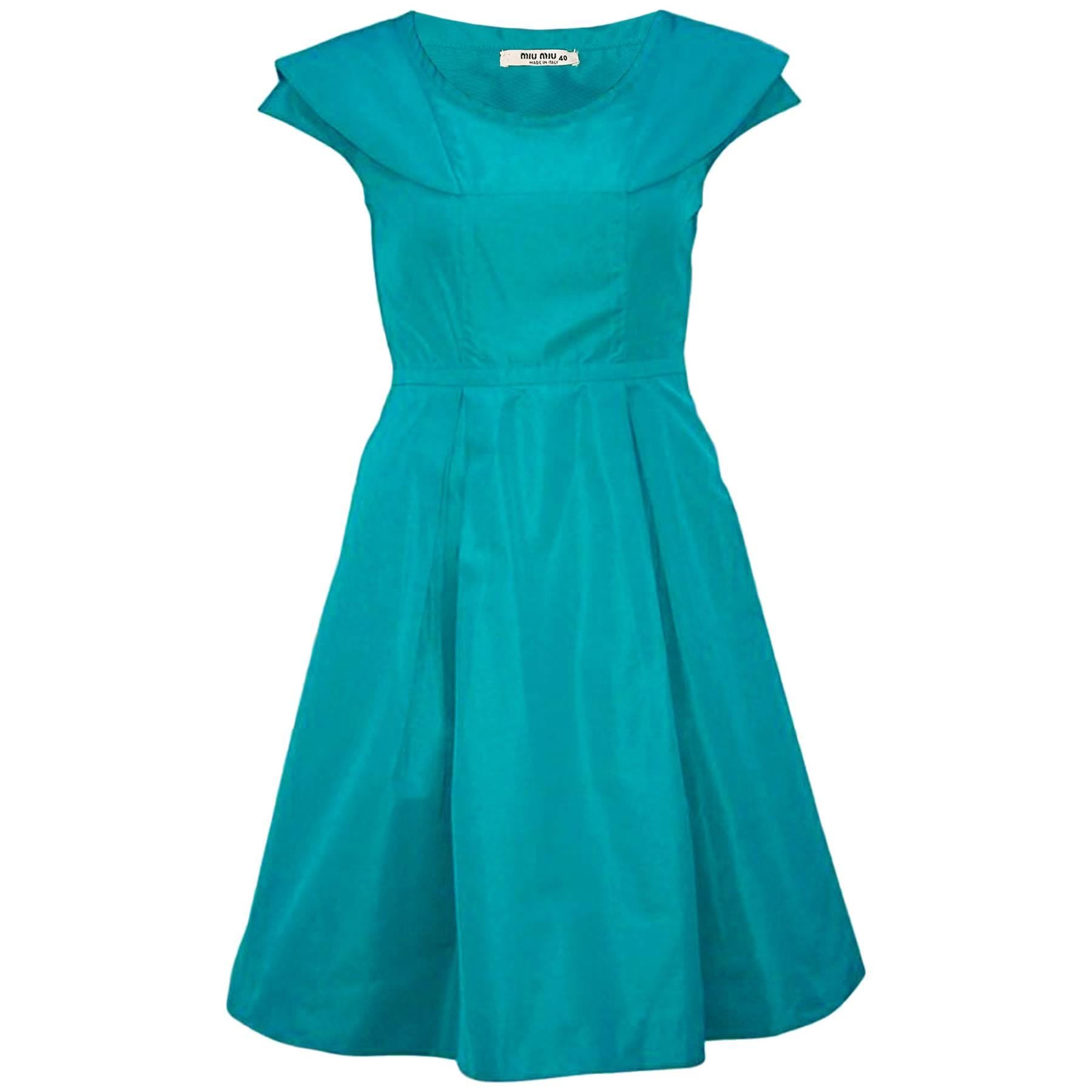 Miu Miu Turquoise Taffeta Pleated Dress sz IT40