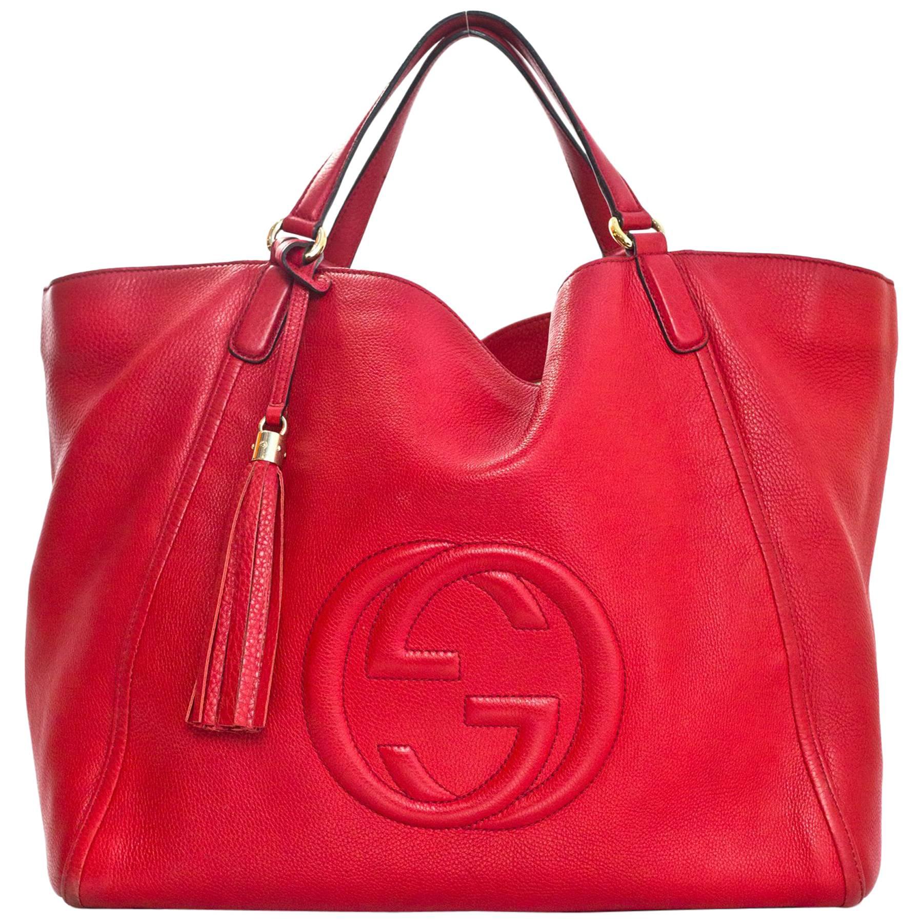 Gucci Red Leather Large Soho Tote Bag