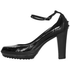 TOD's Black Patent Leather Ankle Strap Pumps sz 40
