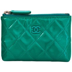 Chanel Turquoise Patent Weather Quilted Card/Key Holder
