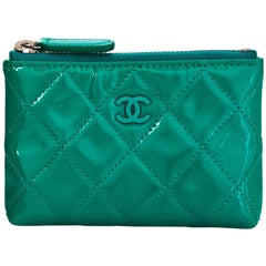Chanel Turquoise Patent Weather Quilted Card/Key Holder 7