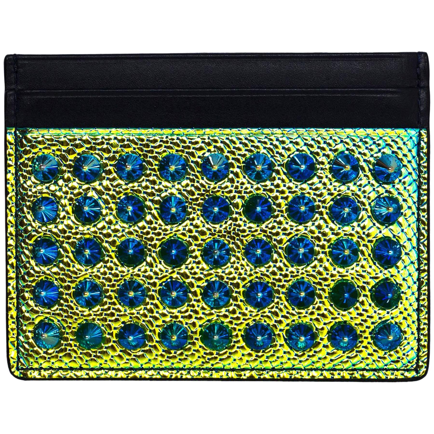 Christian Louboutin Blue-Green Iridescent Studded Card Case