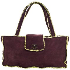 Chanel Brown & Green Shearling Tote Bag w. CC Twistlock