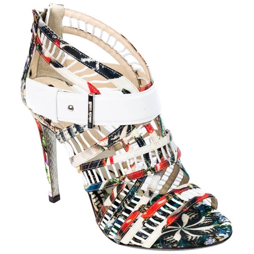 Roberto Cavalli Womens Abstract Print Cage Silk Pumps For Sale