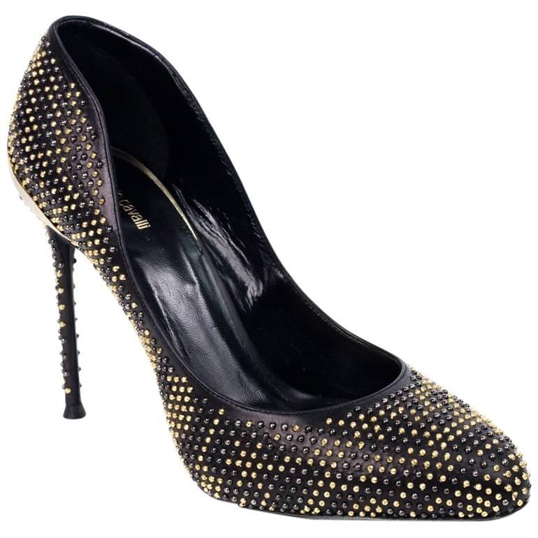 Roberto Cavalli Womens Black Leather Studded Pumps For Sale